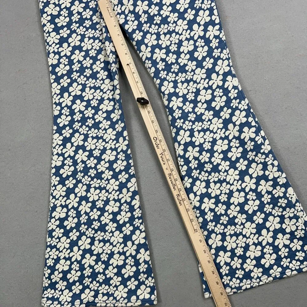 American Eagle Pants Womens Medium Blue White Floral Flare Retro Boho 90s Y2K - Picture 11 of 15